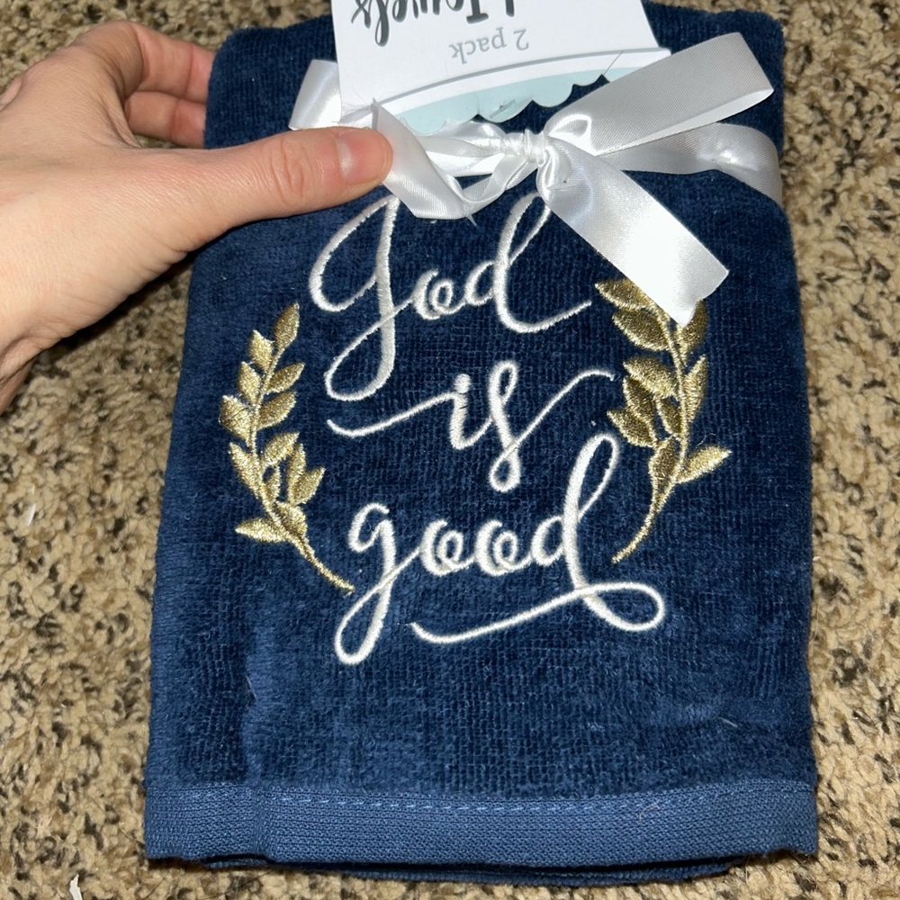 God Is Good Embroidered Hand Towels